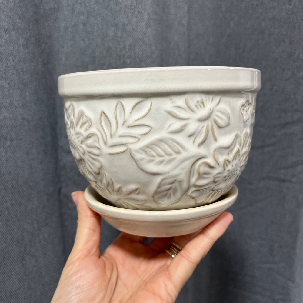 Cream Floral Planter Pot
